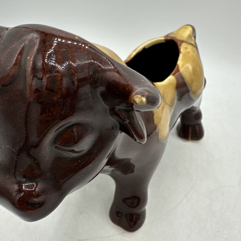 Vintage Bull Planter McCoy Ferdinand 6.5” Brown Drip Glaze - Picture 4 of 15